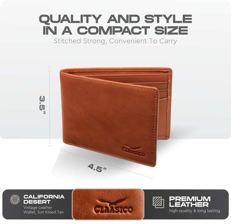 Claasico Menâ€™s Bifold Wallet for Men â€“ Genuine Leather RFID Wallet, Slim Billfold Cardholder w/ID Window â€“ Gift Box Included - Image 2
